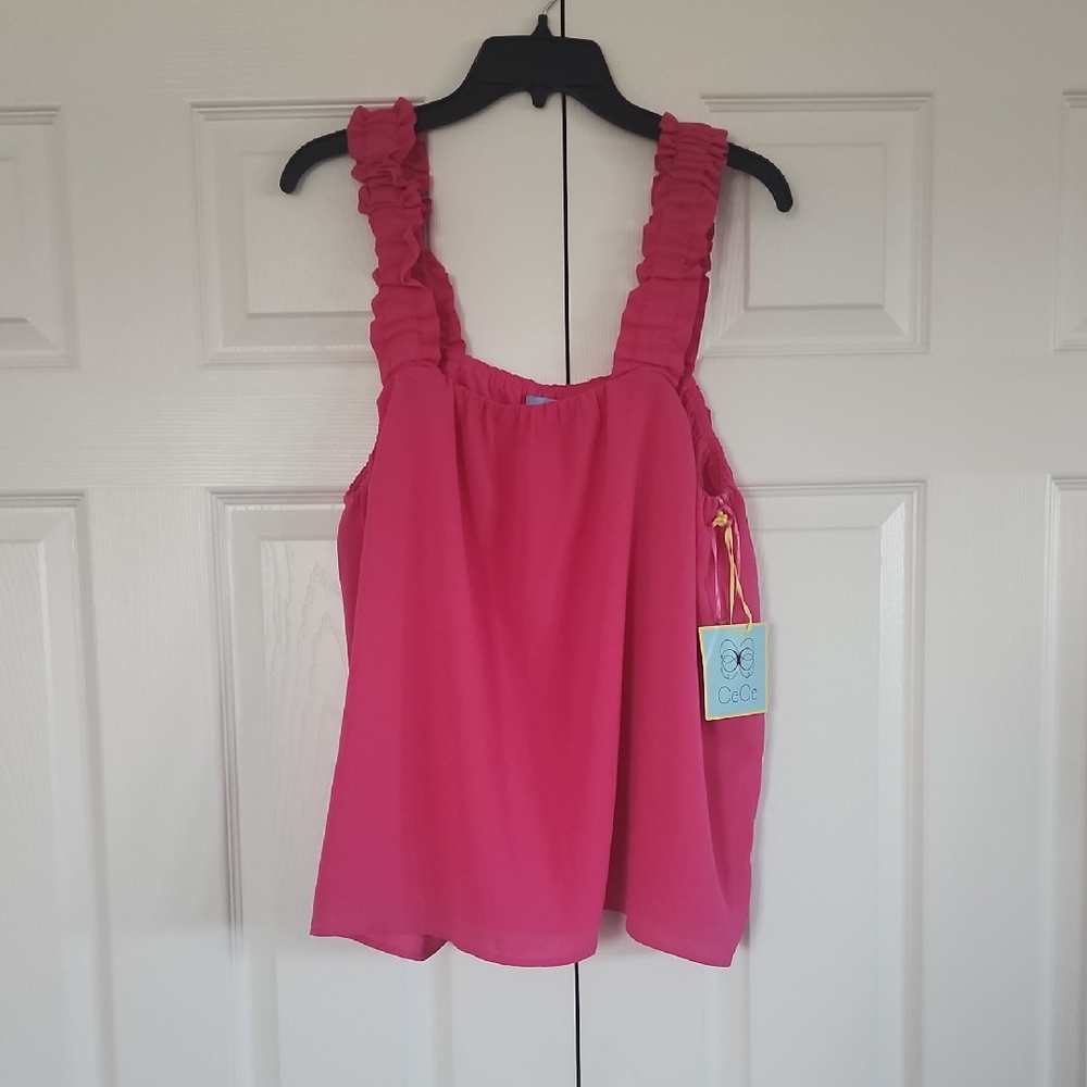 CeCe Fuchsia Ruffled Tank Top